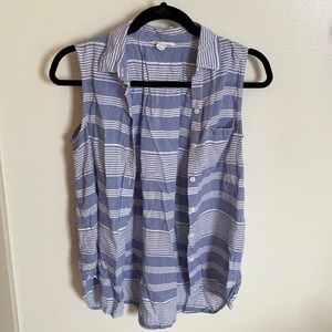 Blue and White Striped Sleeveless Blouse - XS